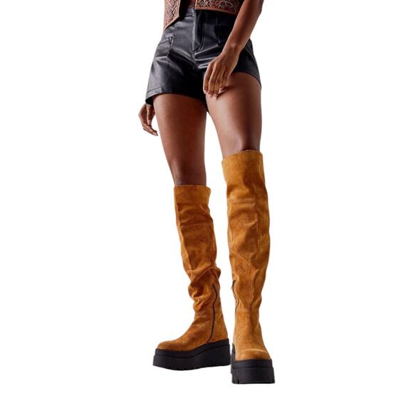 Free People London Calling platform over the knee suede boots NEW